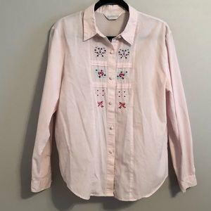 Pink and white striped blouse